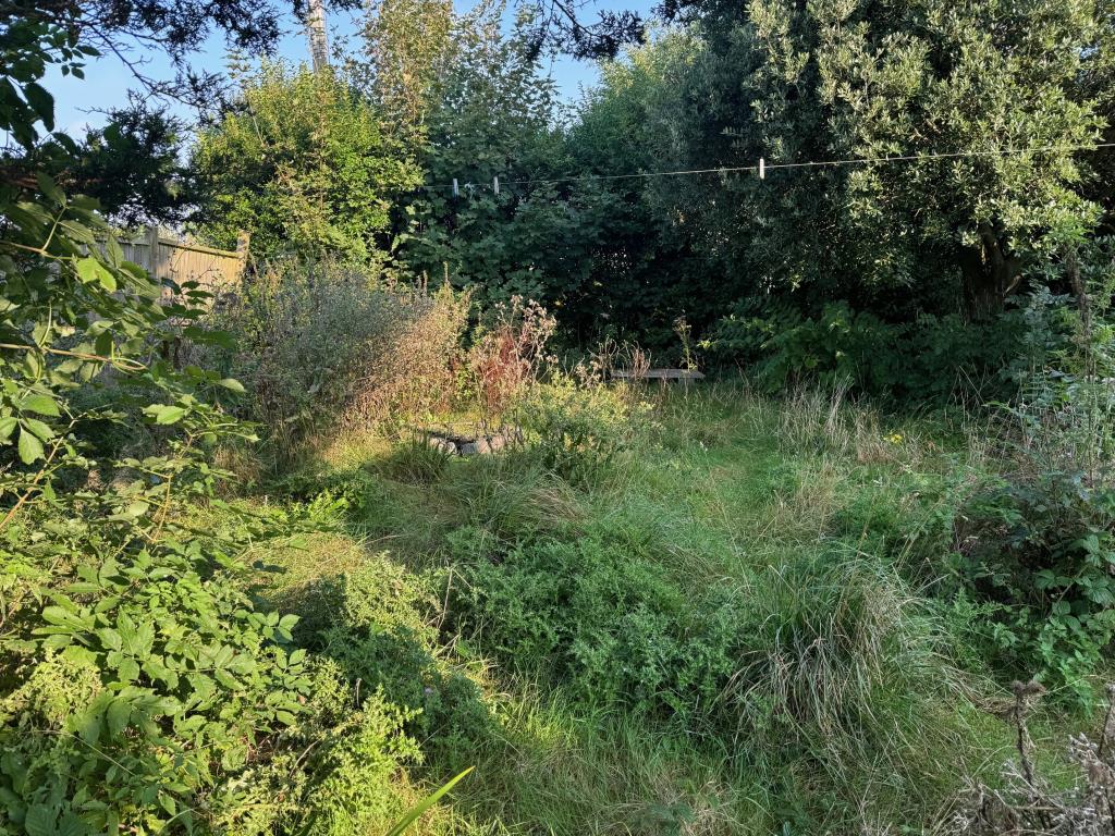Lot: 122 - DETACHED TWO-BEDROOM BUNGALOW WITH SEA VIEWS - Rear garden